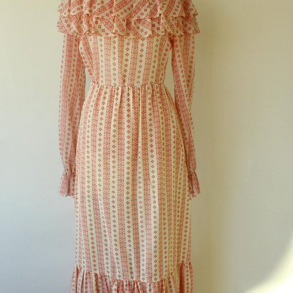 Vintage 1960s 1970s Skirt and Blouse, Neiman-Marcus Orange and Cream Peasant Sty - Picture 7 of 10